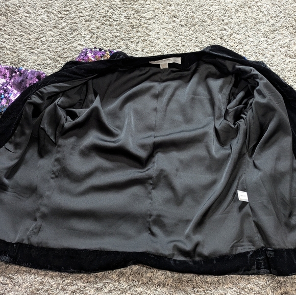 Boston Proper Blue Purple Silver Black Velvet Hook Closure Jacket S - Picture 7 of 9